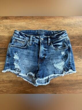 Arizona Jean Company Distressed Frayed Hem Denim Shorts - Blue